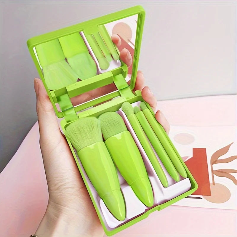 5-Pc Portable Makeup Brush Set with Mirror