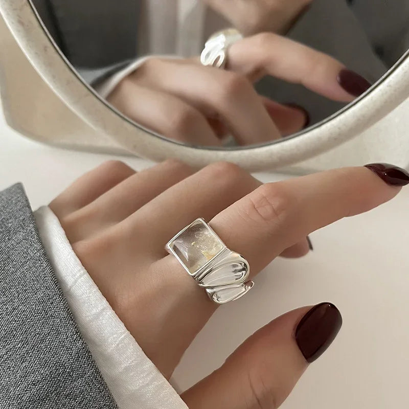 Women’s Punk Geometric Silver Ring