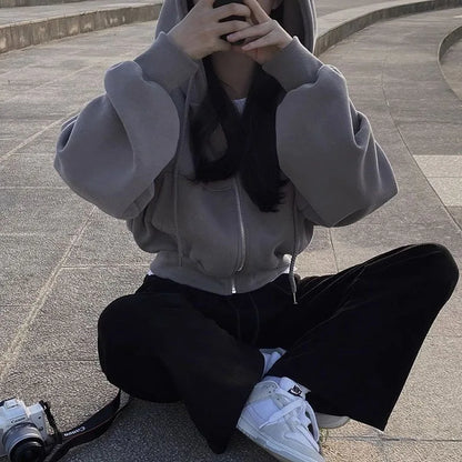 Women’s Retro Oversized Zip-Up Hoodie