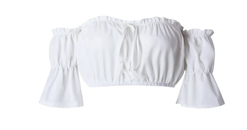 Crop tops women 2024 summer lantern sleeve sexy strapless beach tops plus size red black white ruched crop top