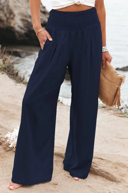 Women’s Mid-Waist Drawstring Wide-Leg Pants – Casual Spring & Summer