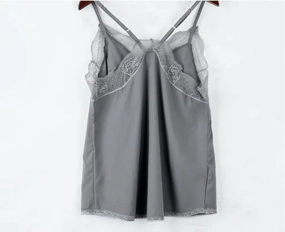 Women Tops  Elegant Tank Top Tube Top Silk Satin Camisole Plain Strappy Vest Tops Sleeveless Blouse French Tuning Delicate Lace