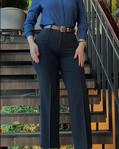 Women’s High-Waist Straight Work Pants – Slim Fit Elegant Trousers