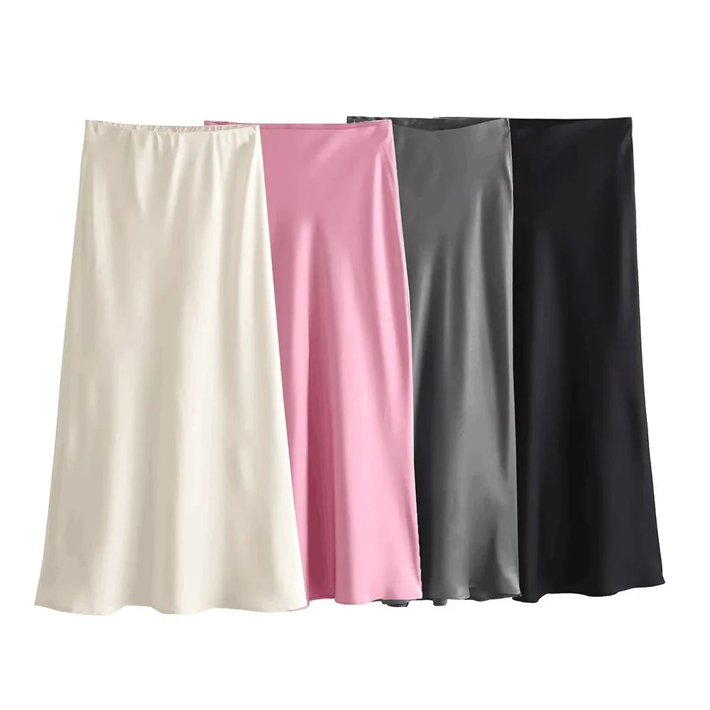 Women’s Satin High-Waist Midi Skirt
