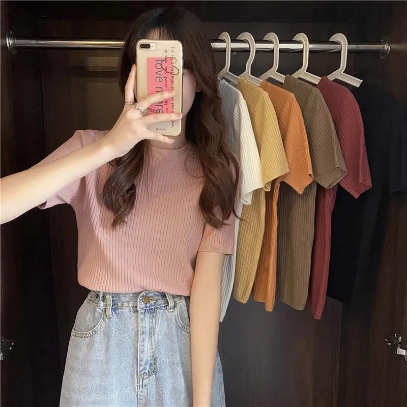 Blusas Mujer Blouses Top FemmeTops Women Blusas Mujer De Moda 2025 Verano Short Sleeve Knit Blouse Women Knitted Pullovers