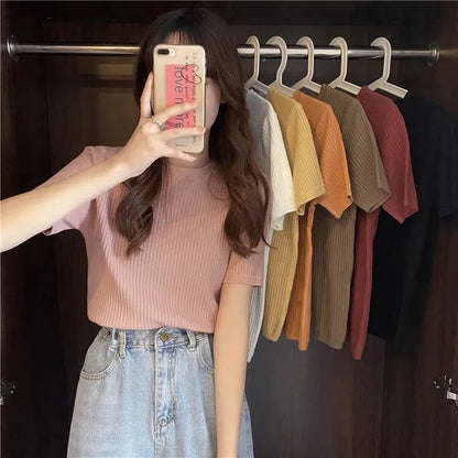 Blusas Mujer Blouses Top FemmeTops Women Blusas Mujer De Moda 2025 Verano Short Sleeve Knit Blouse Women Knitted Pullovers