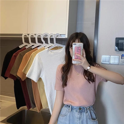 Blusas Mujer Blouses Top FemmeTops Women Blusas Mujer De Moda 2025 Verano Short Sleeve Knit Blouse Women Knitted Pullovers