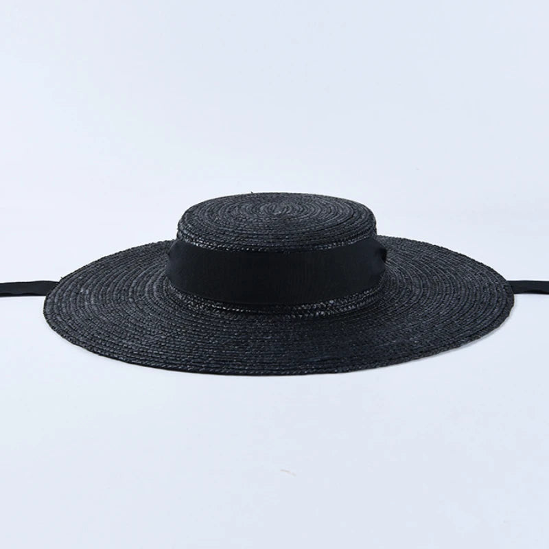 Women’s Black Wide Brim Straw Sun Hat