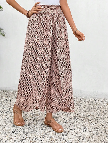 Women’s Summer Floral Wide-Leg Skirt Pants – Fashionable Trousers