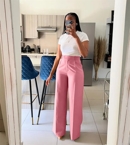 Women’s Elegant Wide-Leg High-Waist Pants – Loose Office Workwear Trousers