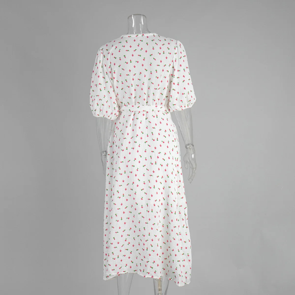Women’s Floral Cotton Dress – V-Neck Short Sleeve Tunic for Summer