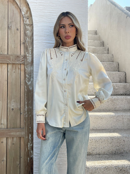 New arrived blouses for women Fashion elegan embroidery ladies shirts Button-Down Tops