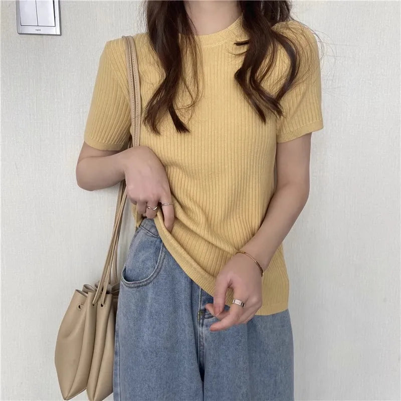Blusas Mujer Blouses Top FemmeTops Women Blusas Mujer De Moda 2025 Verano Short Sleeve Knit Blouse Women Knitted Pullovers