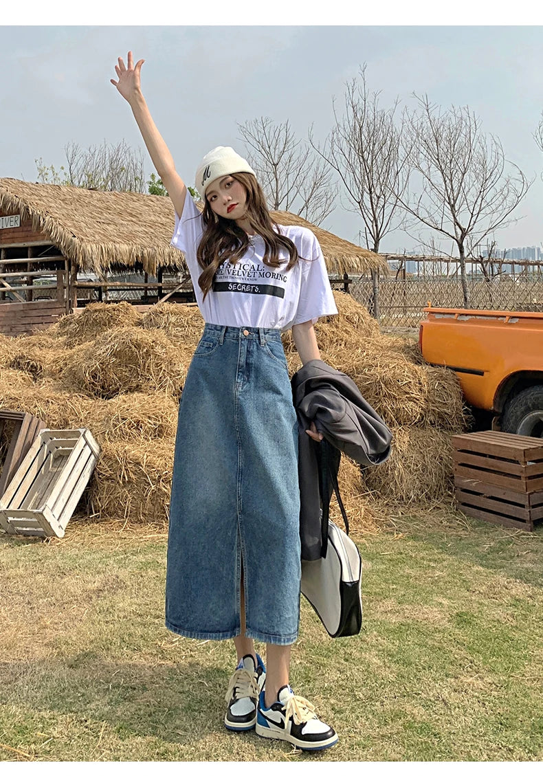 Women’s High-Waist Denim A-Line Skirt