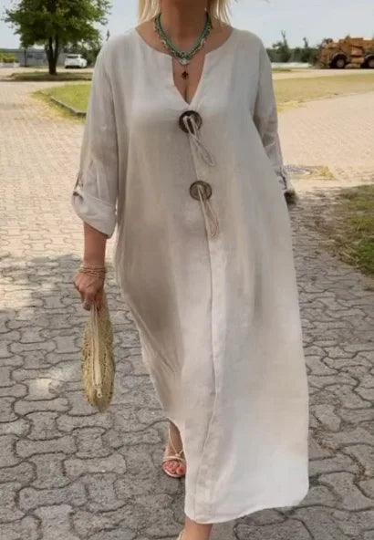 Women’s Casual Linen Maxi Dress – Loose Short Sleeve Elegant Dress