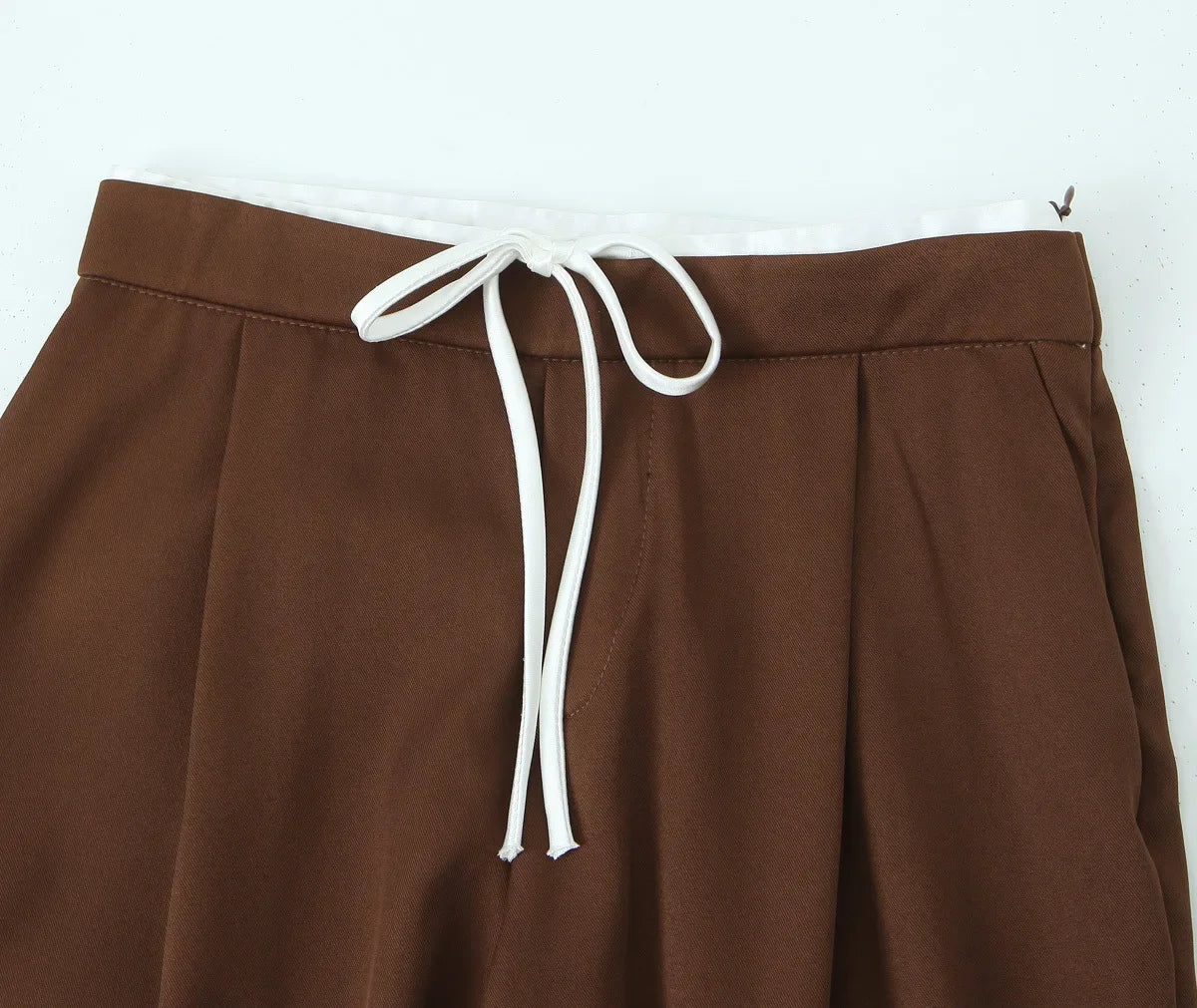 Women’s Wide-Leg Pants – Double Waistband, High Elastic, Drawstring & Side Pockets