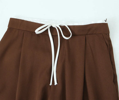 Women’s Wide-Leg Pants – Double Waistband, High Elastic, Drawstring & Side Pockets