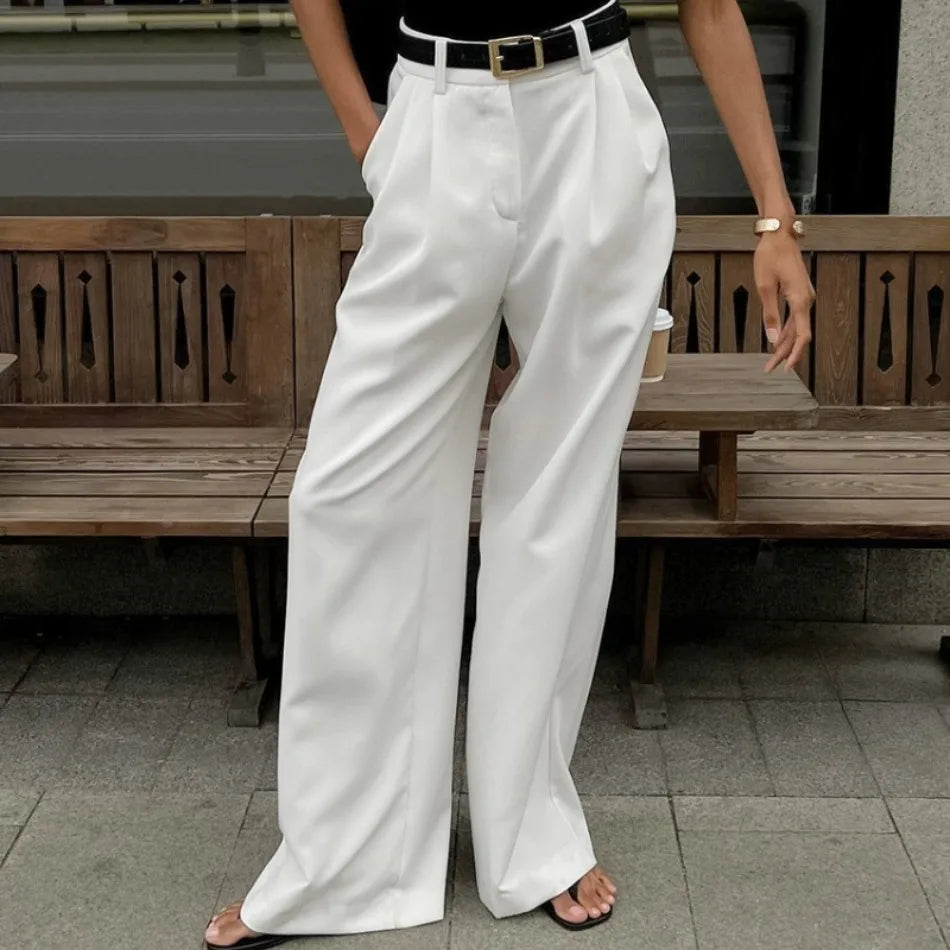 Women’s High-Waist Straight Suit Pants – Elegant Casual Loose Trousers