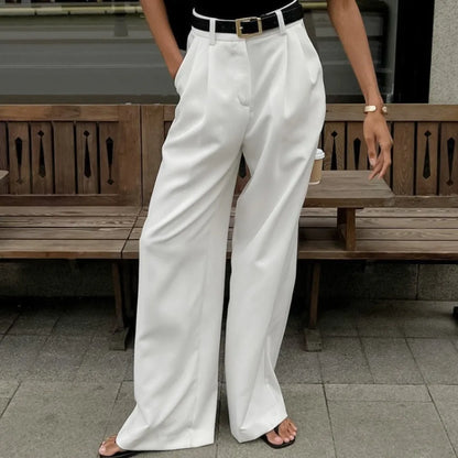 Women’s High-Waist Straight Suit Pants – Elegant Casual Loose Trousers