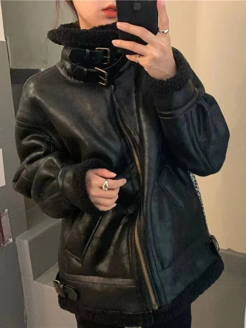 Women’s Faux Fur Shearling Winter Jacket.