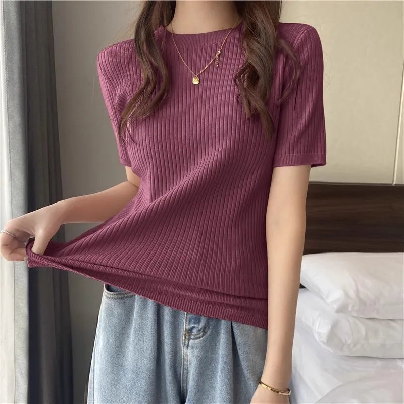 Blusas Mujer Blouses Top FemmeTops Women Blusas Mujer De Moda 2025 Verano Short Sleeve Knit Blouse Women Knitted Pullovers