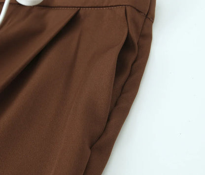 Women’s Wide-Leg Pants – Double Waistband, High Elastic, Drawstring & Side Pockets