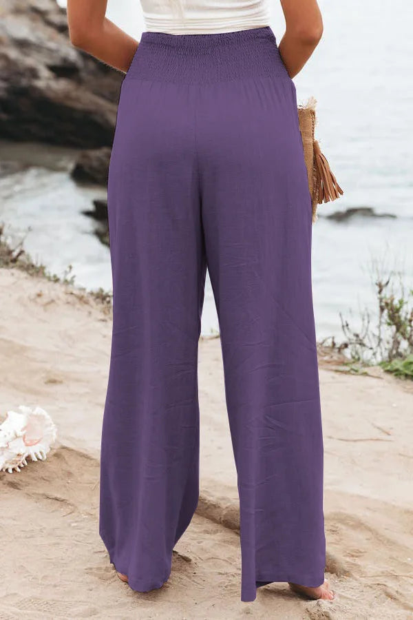 Women’s Mid-Waist Drawstring Wide-Leg Pants – Casual Spring & Summer