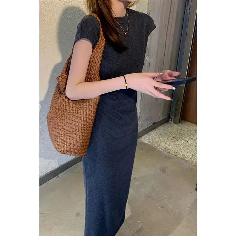 Women’s Simple Casual Dress – Elegant Slim Summer Streetwear, Korean Vintage Style