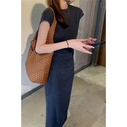 Women’s Simple Casual Dress – Elegant Slim Summer Streetwear, Korean Vintage Style