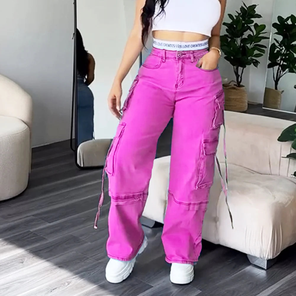 Women’s High-Waist Washed Denim Jeans – Slim Fit Y2K Trousers