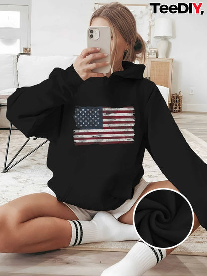 Women’s Distressed American Flag Hoodie
