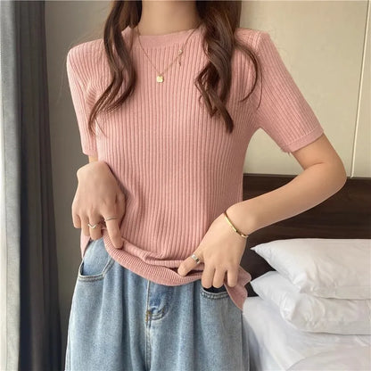 Blusas Mujer Blouses Top FemmeTops Women Blusas Mujer De Moda 2025 Verano Short Sleeve Knit Blouse Women Knitted Pullovers