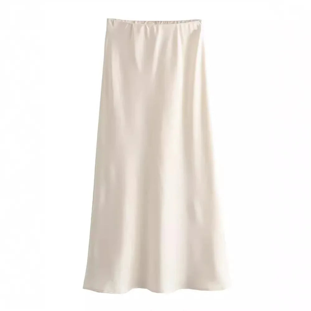 Women’s Satin High-Waist Midi Skirt