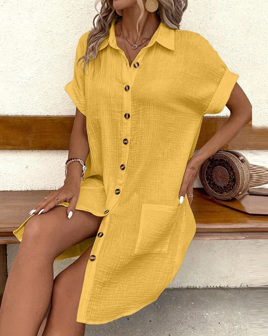 Women’s Casual Buckle Skirt – Medium-Length Summer Dress