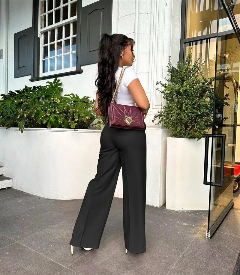 Women’s Elegant Wide-Leg High-Waist Pants – Loose Office Workwear Trousers