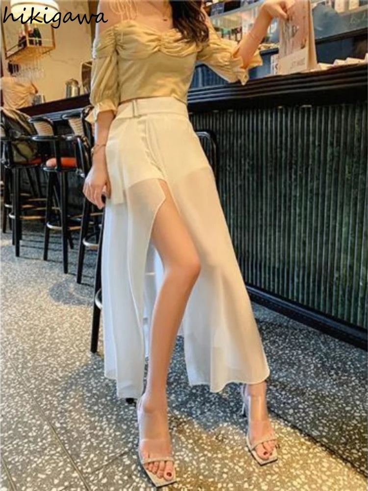 Women’s White High-Waist Chiffon Skirt