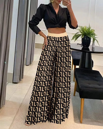 Women’s High-Waist Wide-Leg Printed Pants – Casual Loose Trousers