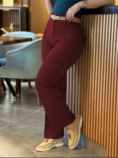 Women’s High-Waist Straight Work Pants – Slim Fit Elegant Trousers
