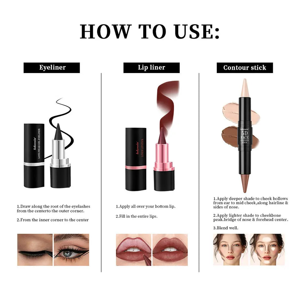 Makeup Set – Contour, Eyeliner & Lipstick