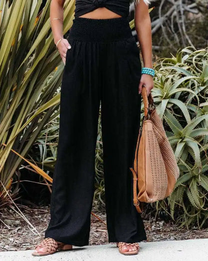 Women’s Mid-Waist Drawstring Wide-Leg Pants – Casual Spring & Summer