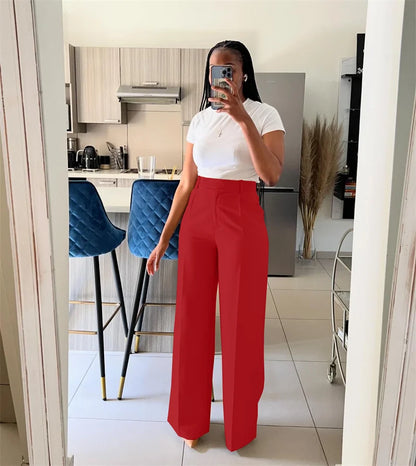 Women’s Elegant Wide-Leg High-Waist Pants – Loose Office Workwear Trousers