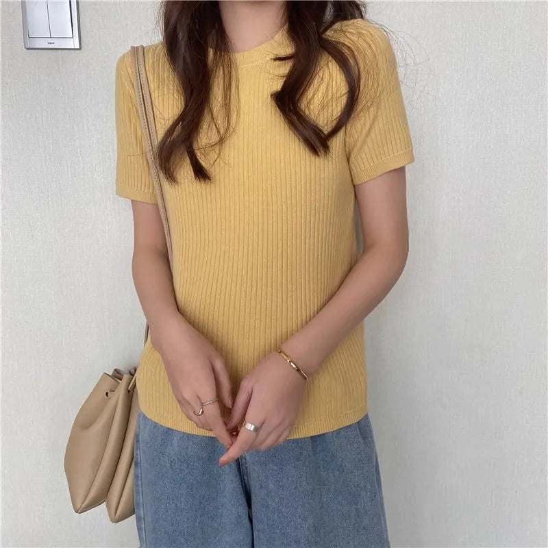 Blusas Mujer Blouses Top FemmeTops Women Blusas Mujer De Moda 2025 Verano Short Sleeve Knit Blouse Women Knitted Pullovers