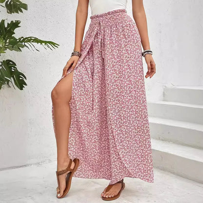 Women’s Summer Floral Wide-Leg Skirt Pants – Fashionable Trousers