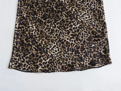 Women’s Leopard Print Satin Midi Skirt