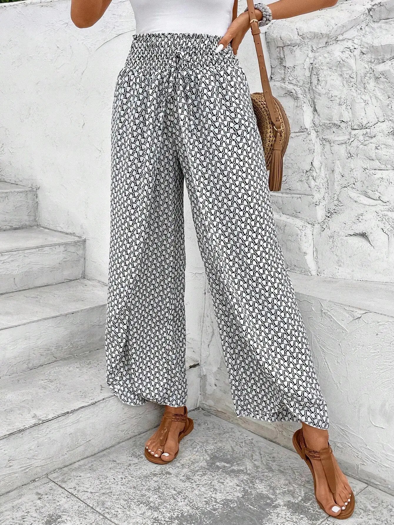 Women’s Summer Floral Wide-Leg Skirt Pants – Fashionable Trousers