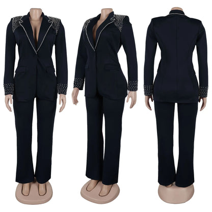Women’s Two-Piece Pant Set – Y2K Blazer & High-Waist Slim Pants