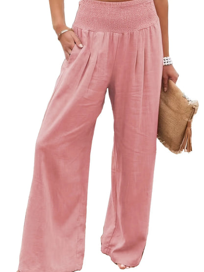 Women’s Mid-Waist Drawstring Wide-Leg Pants – Casual Spring & Summer