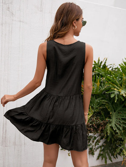 Women’s High-Waist Tassel Lace Mini Dress – Sleeveless Summer Sundress
