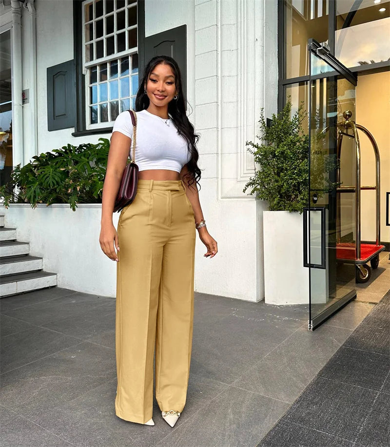 Women’s Elegant Wide-Leg High-Waist Pants – Loose Office Workwear Trousers