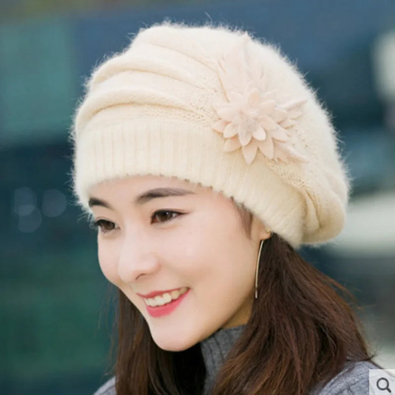 Women’s Winter Knitted Flower Beret